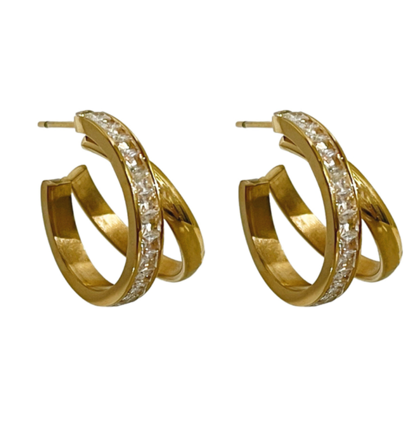 Split Diamond Double Hoops