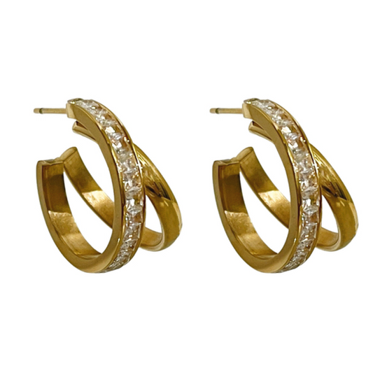 Split Diamond Double Hoops